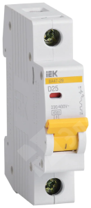 Изображение MVA40-1-025-D | Автоматический выключатель 1-пол. 25А тип D 10кА серия ВА47-100 MVA40-1-025-D IEK (ИЭК)