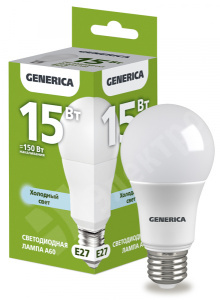 Изображение LL-A60-15-230-65-E27-G | Лампа LED A60 груша 15Вт 230В 6500К E27 GENERICA