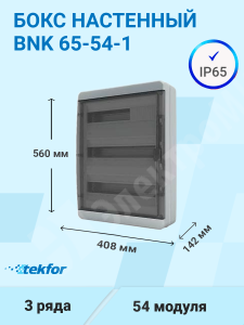 Изображение BNK 65-54-1 | Бокс настенного монтажа 54мод. прозрачная черная дверца, IP65 BNK 65-54-1 Tekfor