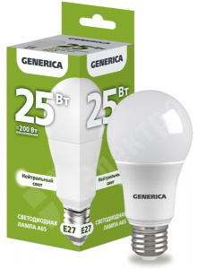 Изображение LL-A65-25-230-40-E27-G | Лампа LED A65 груша 25Вт 230В 4000К E27 GENERICA