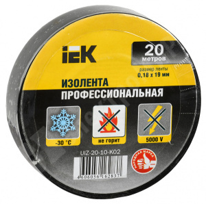 Изображение UIZ-20-10-K02 | Изолента ПВХ черная 19 мм х 20 м UIZ-20-10-K02 IEK (ИЭК)