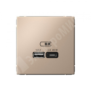 Изображение GAL001229 | Розетка USB 2 порта A + C 45Вт высокоскор.заряд. QC, PD песочный ArtGallery GAL001229 Systeme Electric