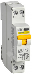 Изображение MVD12-1-016-C-030 | Автоматический выключатель дифф. тока 2-пол. 16А 30мА тип AC 6кА хар-ка C серия Автоматический выключатель дифф. тока32МL С16 30мА KARAT IEK MVD12-1-016-C-030 IEK (ИЭК)