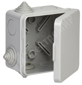 Изображение UKO31-080-080-050-K03-54 | Коробка распаячная КМ41238 для открытой проводки 80х80х50мм с откидной крышкой IP54 7 гермовводов се