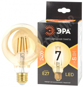 Изображение Б0047662 | Лампочка светодиодная филамент F-LED G95 7W 824 E27 gold шар золотистый теплый белый