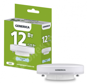 Изображение LL-T80-12-230-65-GX53-G | Лампа LED T80 таблетка 12Вт 230В 6500К GX53 GENERICA