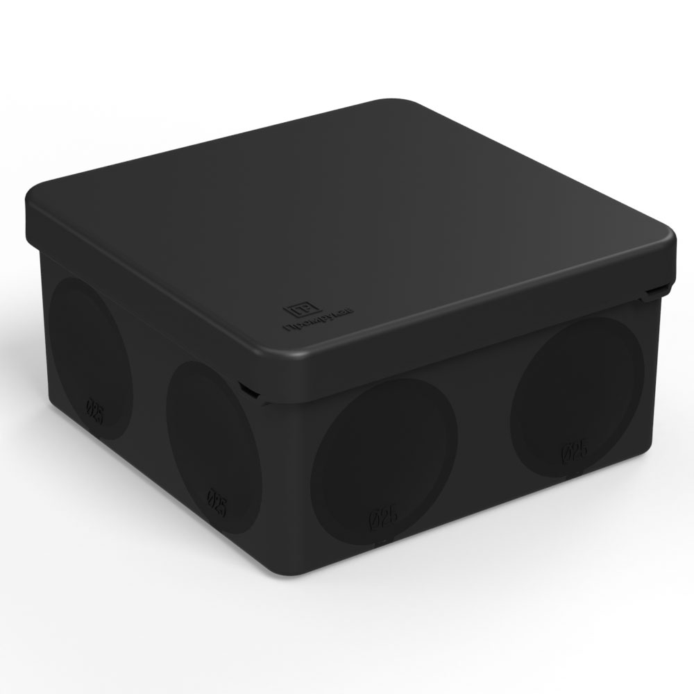 Изображение 60-0300-9005 | Коробка монтажная распределительная 100х100х50мм черная для открытого монтажа 8 вводов IP66 60-0300-9005 ПРОМРУКАВ