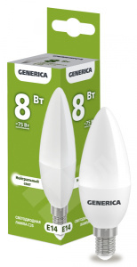 Изображение LL-C35-08-230-40-E14-G | Лампа LED C35 свеча 8Вт 230В 4000К E14 GENERICA