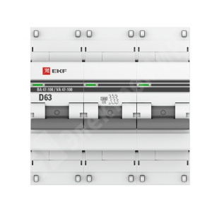 Изображение mcb47100-3-63D-pro | Автоматический выключатель 3-пол. 63А тип D 10кА серия ВА 47-100 EKF PROxima mcb47100-3-63D-pro