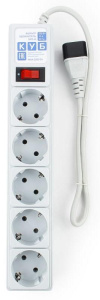 Изображение SPG-B-0,5МExt | Cетевой фильтр, 5 розеток, длина 0,5 м, 3х0,75 мм², 10А, с/з, IP20, термопласт, белый, с выключателе SPG-B-0,5МExt PowerCube