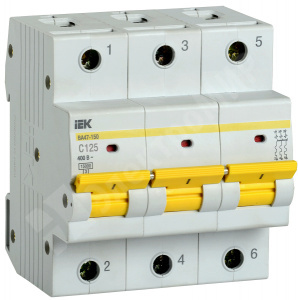 Изображение MVA50-3-125-C | Автоматический выключатель 3-пол. 125А тип C 15кА серия ВА47-150 MVA50-3-125-C IEK (ИЭК)
