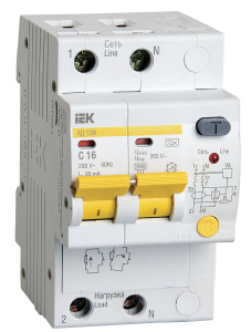 Изображение MAD12-2-016-C-030 | Автоматический выключатель дифф. тока 2-пол. 16А 30мА тип A 4,5кА хар-ка C серия АД12М MAD12-2-016-C-030 IEK (ИЭК)