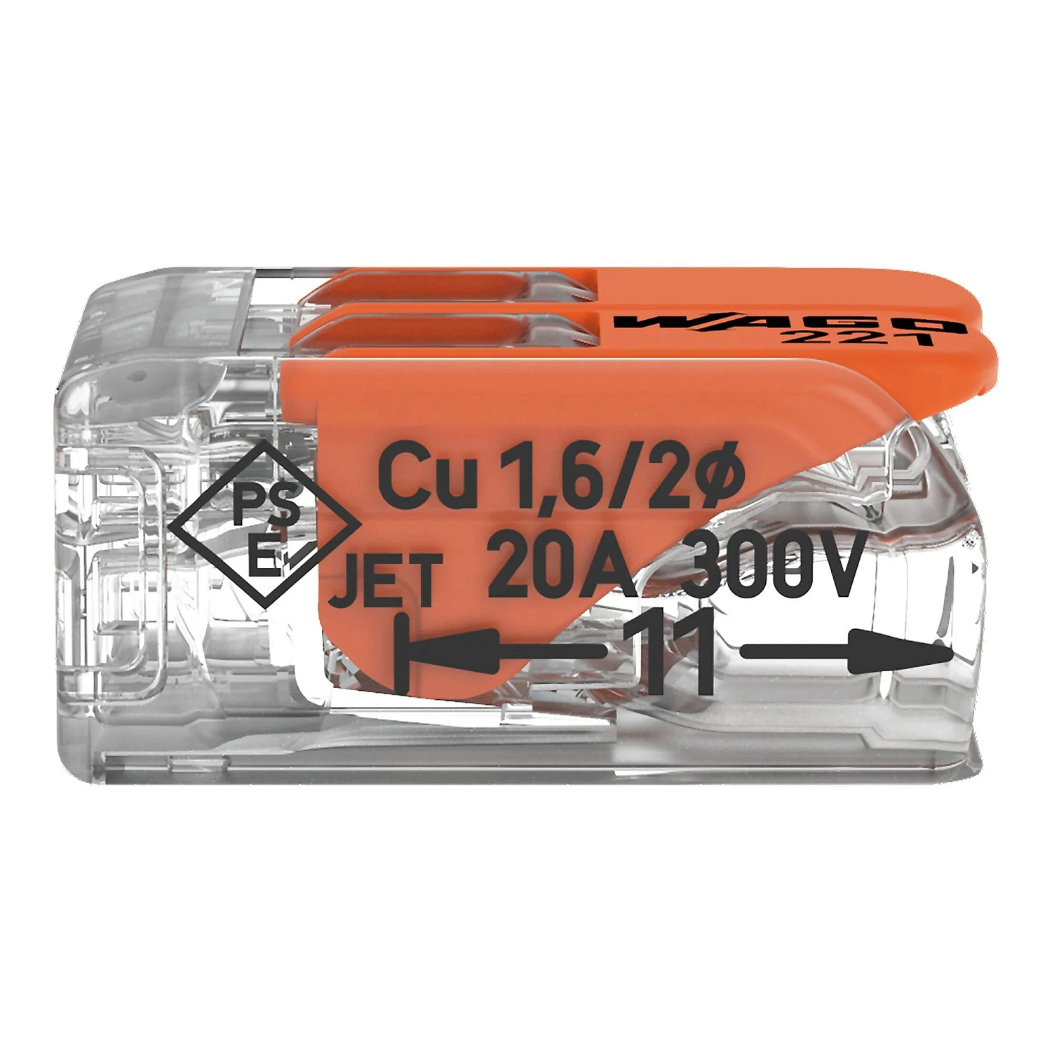 Клемма розеточная, 2х(0,2-4,0 мм)², прозрачная, оранжевая 221-412 Wago