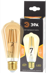 Изображение Б0047664 | Лампочка светодиодная филамент F-LED ST64 7W 824 E27 gold золотистый теплый белый Б0047664 ЭРА (Энергия света)