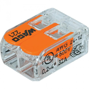 Изображение 221-412 | Клемма розеточная, 2х(0,2-4,0 мм)², прозрачная, оранжевая в магазине ЭлектроМИР