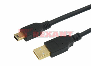 Изображение 18-1134-1 | Шнур USB A(штекер) - Mini 5pin USB B(штекер) 5 мм Rexant, с ферритами, черный,  1.8 м 18-1134-1 REXANT