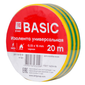 Изображение plc-iz-b-yg | Изолента ПВХ желто-зеленая 15 мм х 20 м х 0,13 мм plc-iz-b-yg EKF