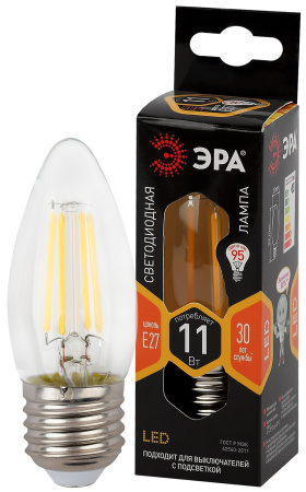 Изображение Б0046986 | Лампа светодиодная Filament-LED B35 свеча 11 Вт 230В Е27 2700К тёплый