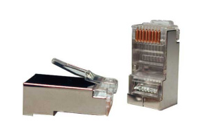 Изображение PLUG-8P8C-U-C5-SH-100 | Hyperline PLUG-8P8C-U-C5-SH-100 Разъем RJ-45(8P8C) под витую пару, категория 5e (50 µ"/ 50 микродюймов), экранированный, универсальный (для одножильного и многожильного кабеля) (100 шт)