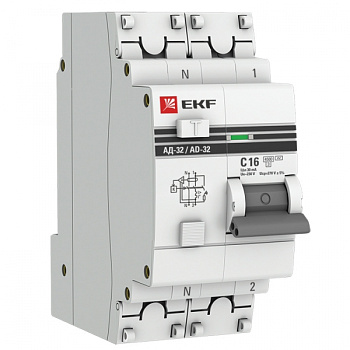 Изображение DA32-16-30-pro | Автоматический выключатель дифф. тока 1-пол.+N 16А 30мА тип AC 4,5кА хар-ка C серия АД-32 EKF PROxima DA32-16-30-pro
