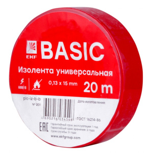 Изображение plc-iz-b-r | Изолента ПВХ красная 15 мм х 20 м х 0,13 мм plc-iz-b-r EKF