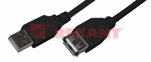 Изображение 18-1114-1 | Шнур USB A(штекер) - USB A(гнездо) GOLD Rexant, с ферритами, черный, 1.8 м 18-1114-1 REXANT