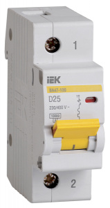 Изображение MVA40-1-025-D | Автоматический выключатель 1-пол. 25А тип D 10кА серия ВА47-100 MVA40-1-025-D IEK (ИЭК)