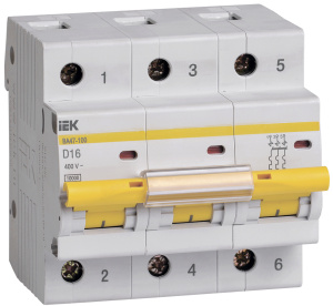 Изображение MVA40-3-016-D | Автоматический выключатель 3-пол. 16А тип D 10кА серия ВА 47-100 MVA40-3-016-D IEK (ИЭК)