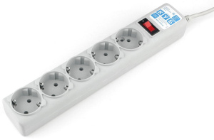 Изображение SPG-B-6Ext | Cетевой фильтр, 5 розеток, длина 1,9 м, 3х0,75 мм², 10А, с/з, IP20, термопласт, серый, с выключателе SPG-B-6Ext PowerCube