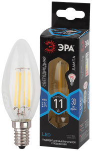 Изображение Б0046987 | Лампа светодиодная Filament-LED B35 свеча 11 Вт 230В Е14 4100К белый Б0046987 ЭРА (Энергия света)