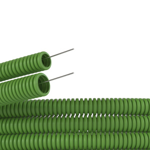Изображение 91920G | Труба ПВХ гибкая гофрированная д.20 мм, лёгкая, с протяжкой, цвет зелёный, (Бухта 100м) 91920G DKC (ДКС)