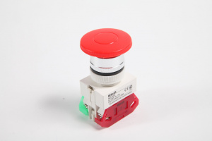 Изображение 25038DEK | Выключатель кнопочный Грибок с фиксацией/расфиксац. поворотом красный 220В d22мм 1НО+1НЗ тип ВК22-AE 25038DEK DEKraft