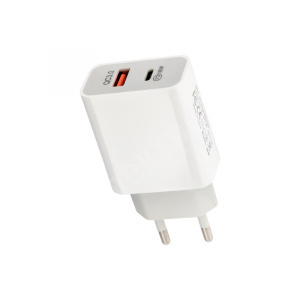 Изображение 18-2216 | Сетевое зарядное устройство USB-A+USB-C адаптер, 18W, белое